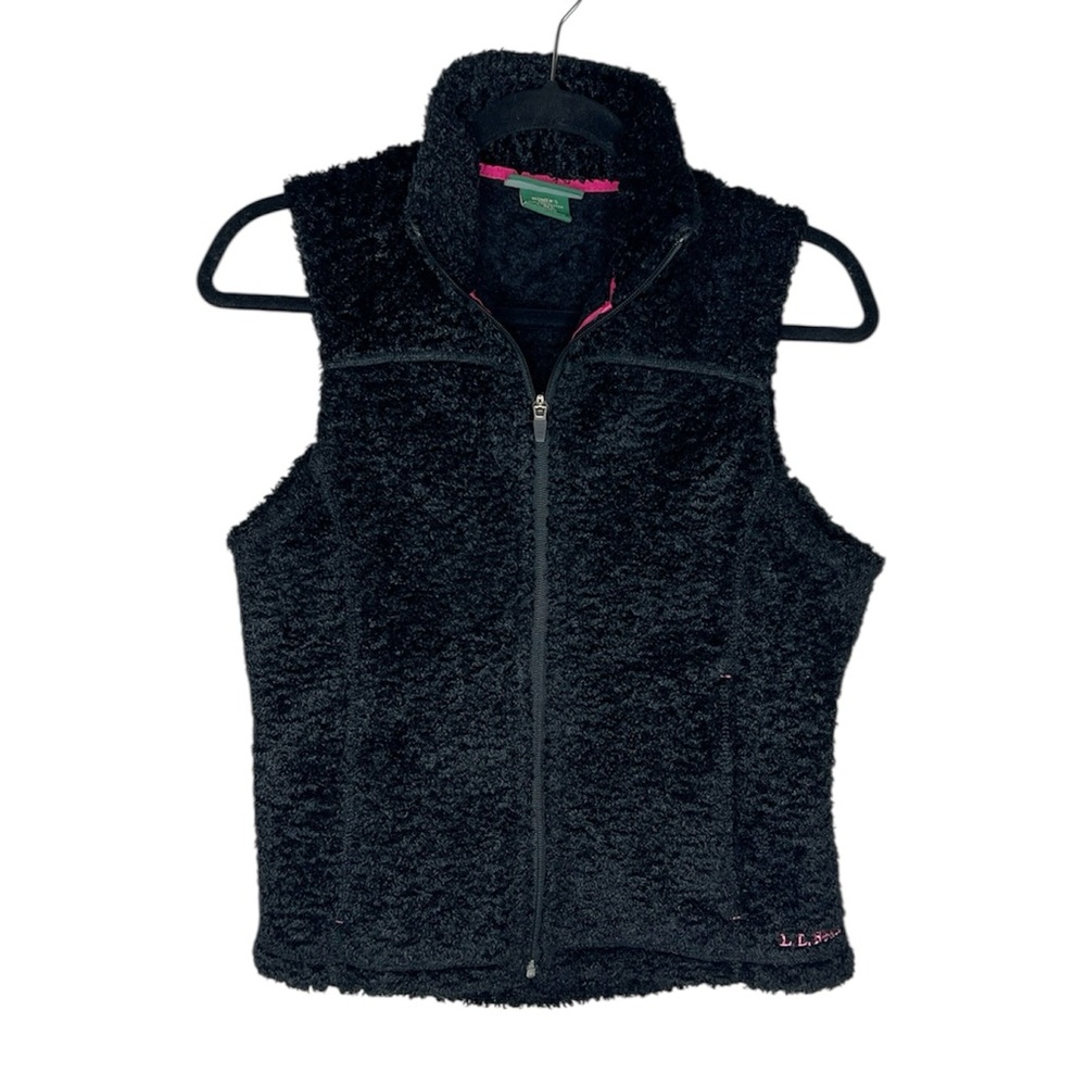 L.L. BEAN Polartec Sherpa Fleece Black and Pink Vest size Small